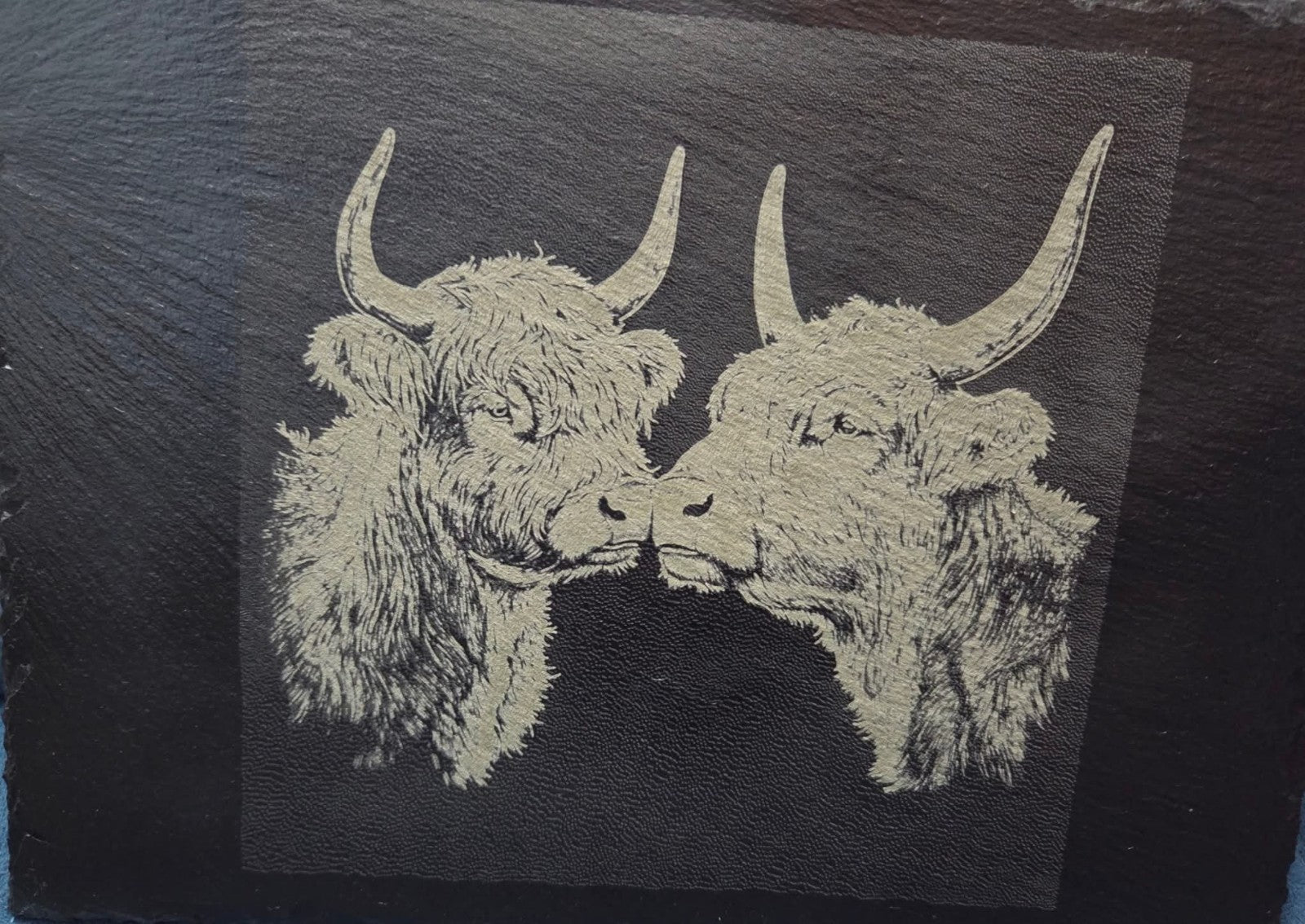 Hand-Lasered Highland Cow Slate Placemat Partner, Couples, Love